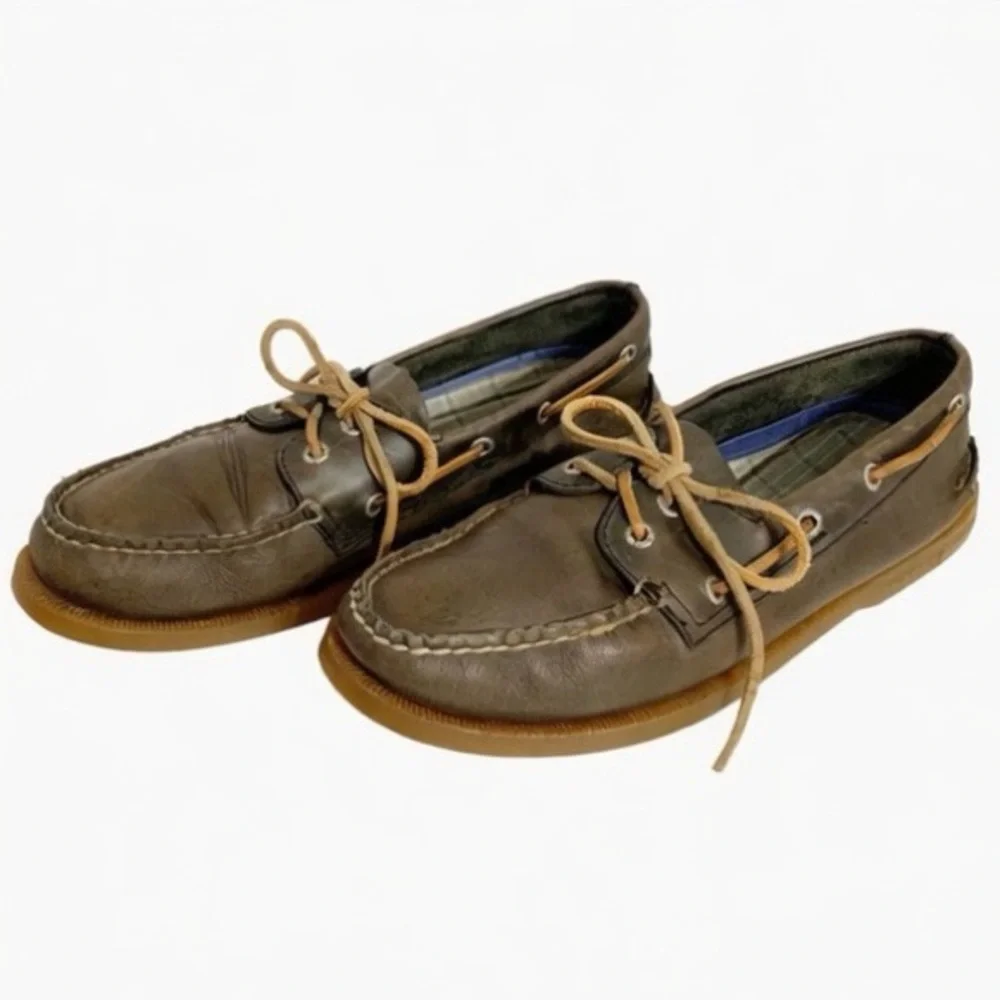 Sperry Classic Topsider Leather 2-Eye Lace Up Leather Laces Boat Shoes Brown 🟫